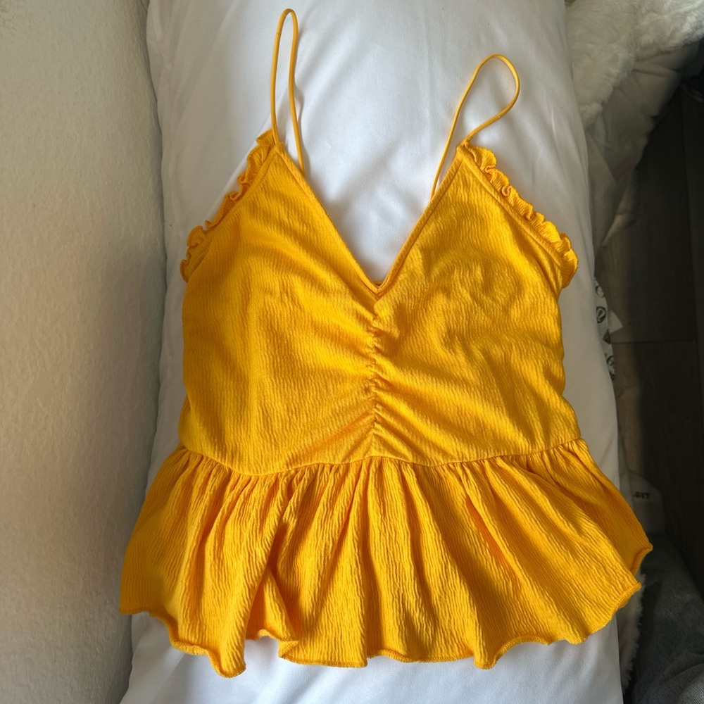 Urban Outfitters Yellow Ruffled Peplum Tank Top